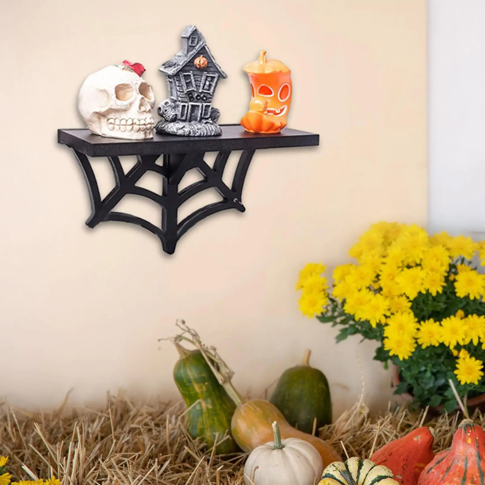 Wall Mounted Floating Shelves Black Halloween Ornament Durable Gothic Web