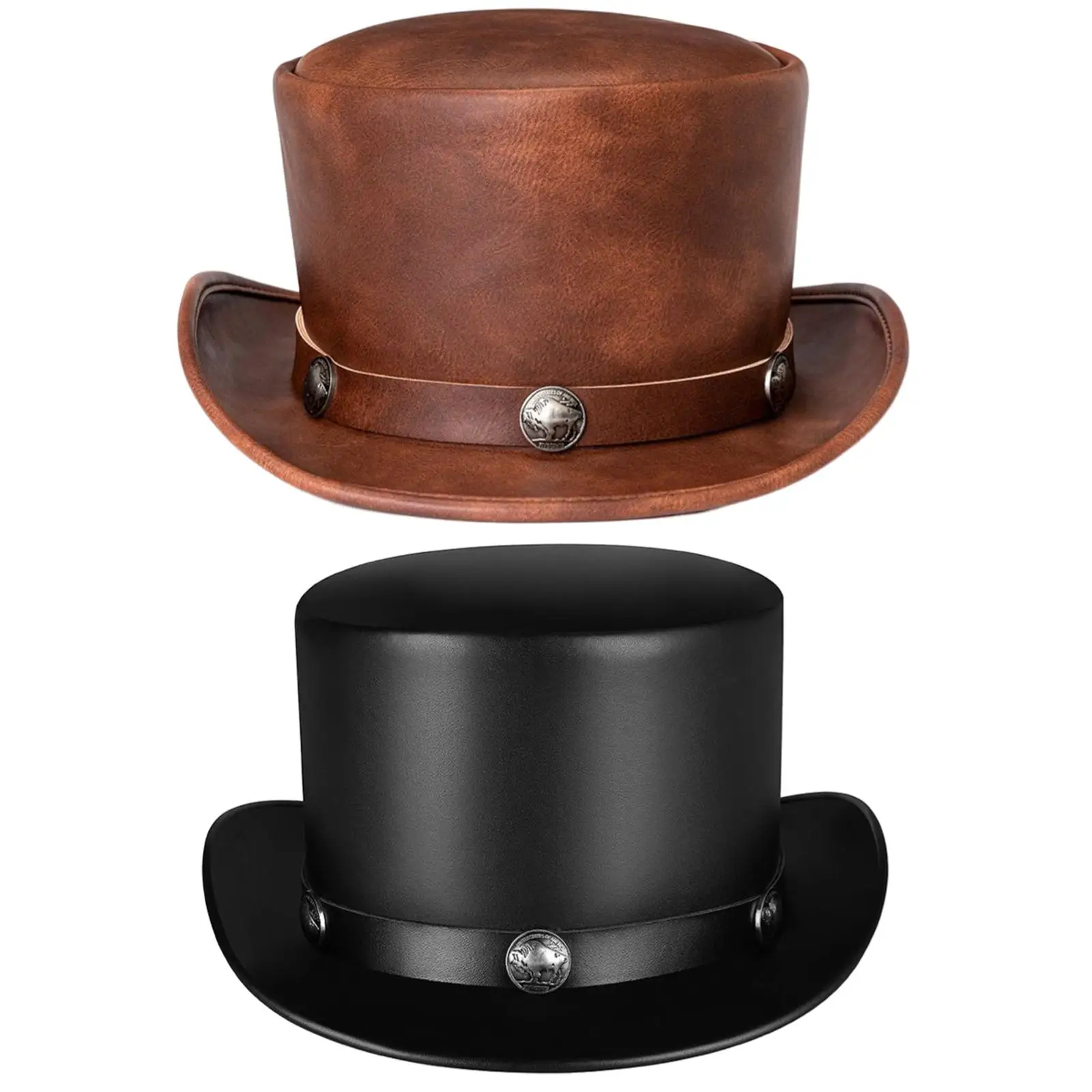 Unisex Magician Top Hat One Size Fits Most Adults Stovepipe Victorian Leather Headwear with Rivet for Men Showman Costume Circus