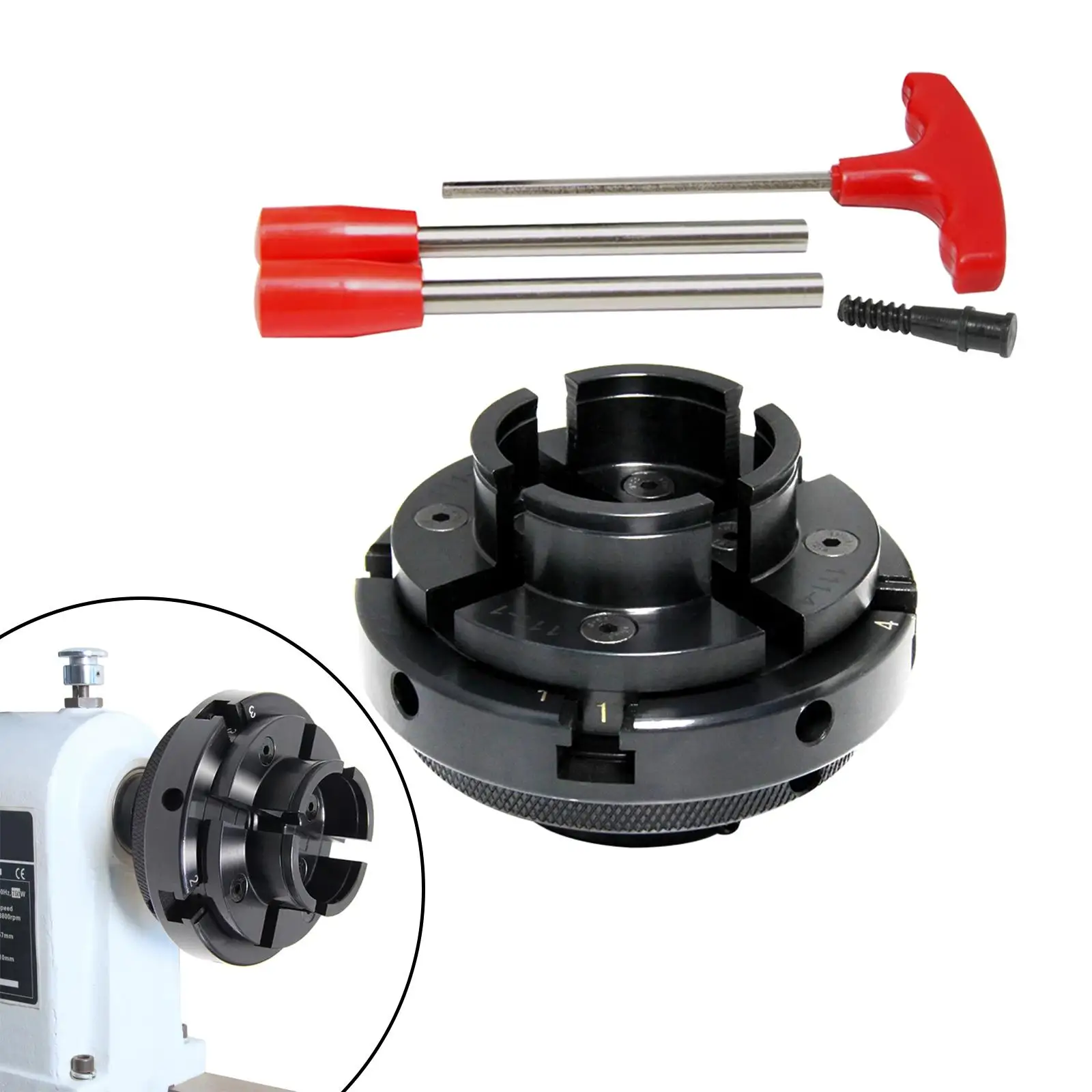 4 Jaw Self Centering Chuck with Flat Round Step Jaw for Woodworking Hobbies