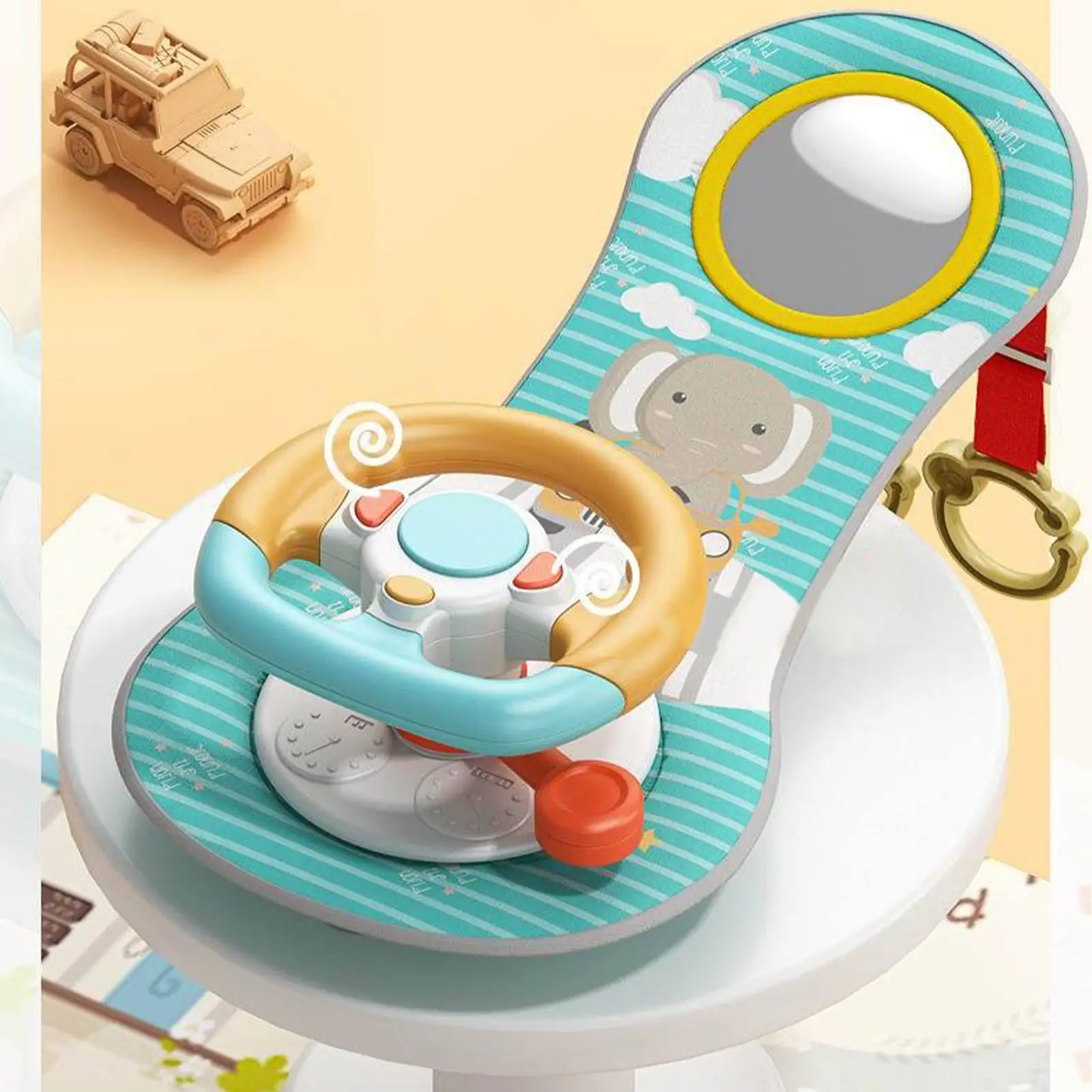 Baby Car Steering Wheel Toy Adjustable Pretend Game Driver Training 1.5V Simulation Driving for Car Back Seat Kids Infant Child