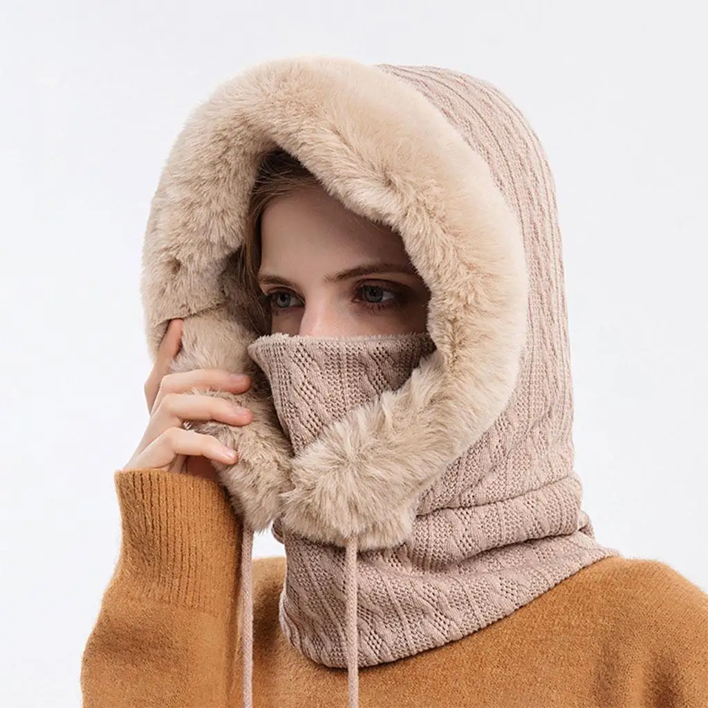 3 in 1 hat Scarf Mask Set Winter Womens Earmuffs    Fleece  Knit Windproof for Outdoor Ski Girls
