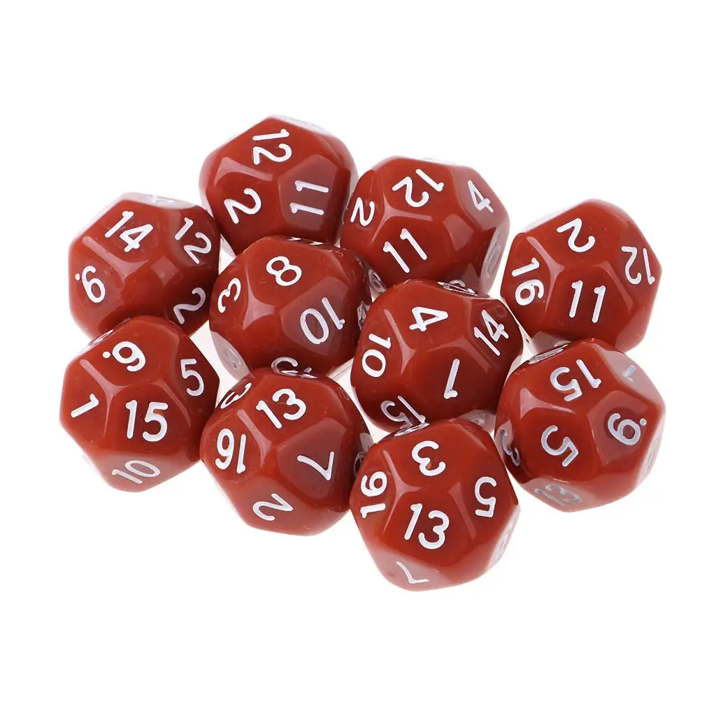10Pcs 16 Sided D16 Acrylic Dices Table Game Accessory Toys for DND MTG TRPG  and  Education or School Supplies