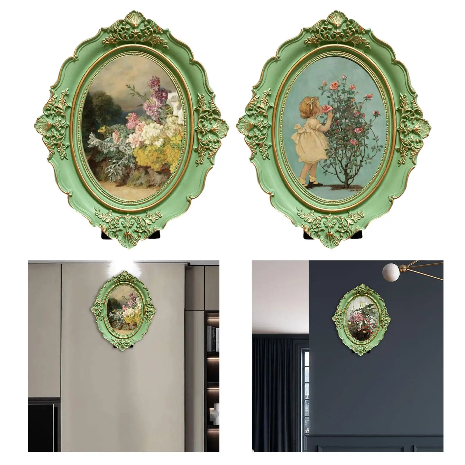 Picture Frame Antique Oval Decorative European Style Gift Photo Gallery Art for