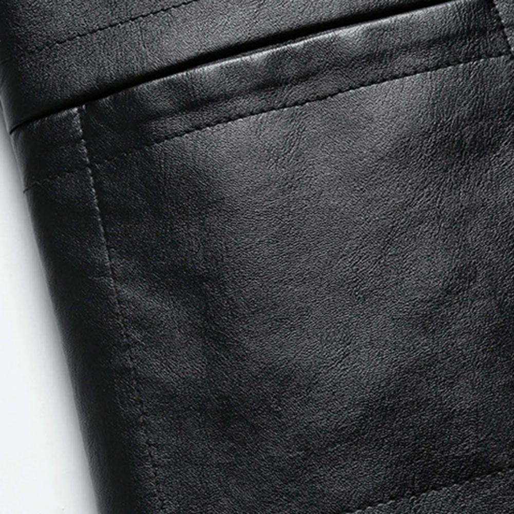 Description Picture 6 of itemMale Waterproof Faux Leather Coat Single-breasted Coat Stylish Men's Fleece-lined Faux Leather Jacket Lapel for Autumn/winter