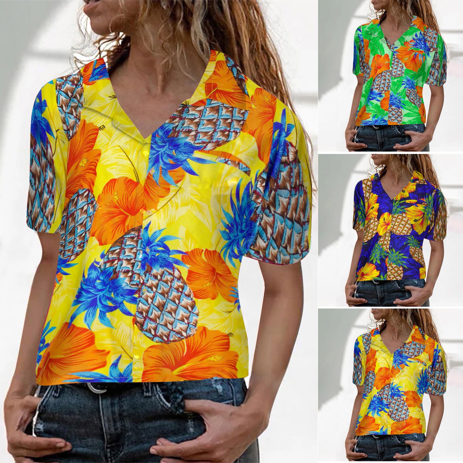 Title 20, Women Hawaiian Shirts Tropical Floral Pineapple...