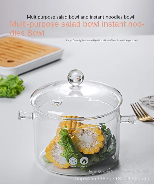 Clear Glass Cooking Stovetop Pots Dust-proof Ergonomic with Handle design  for Pasta Noodle Soup Milk Baby Food 1500ml 