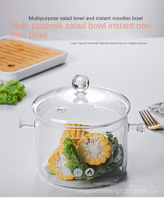 Clear Glass Cooking Stovetop Pots Dust-proof Ergonomic with Handle design  for Pasta Noodle Soup Milk Baby Food 1350ml