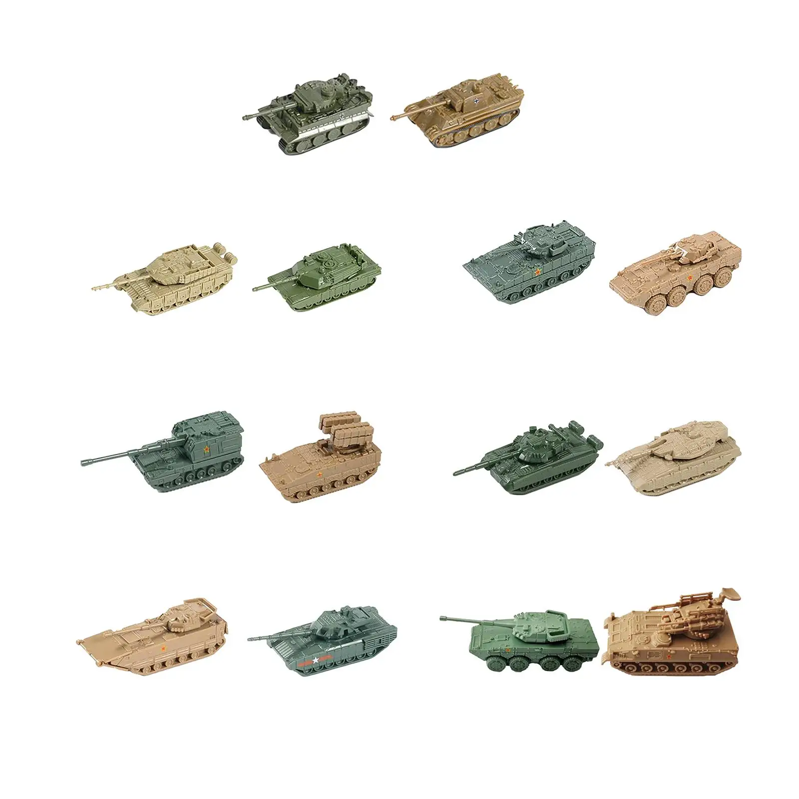 2 Pieces 1:144 Scale Armored Tank Toy Tank Model Puzzle Tracked Crawler Chariot for Table Scene