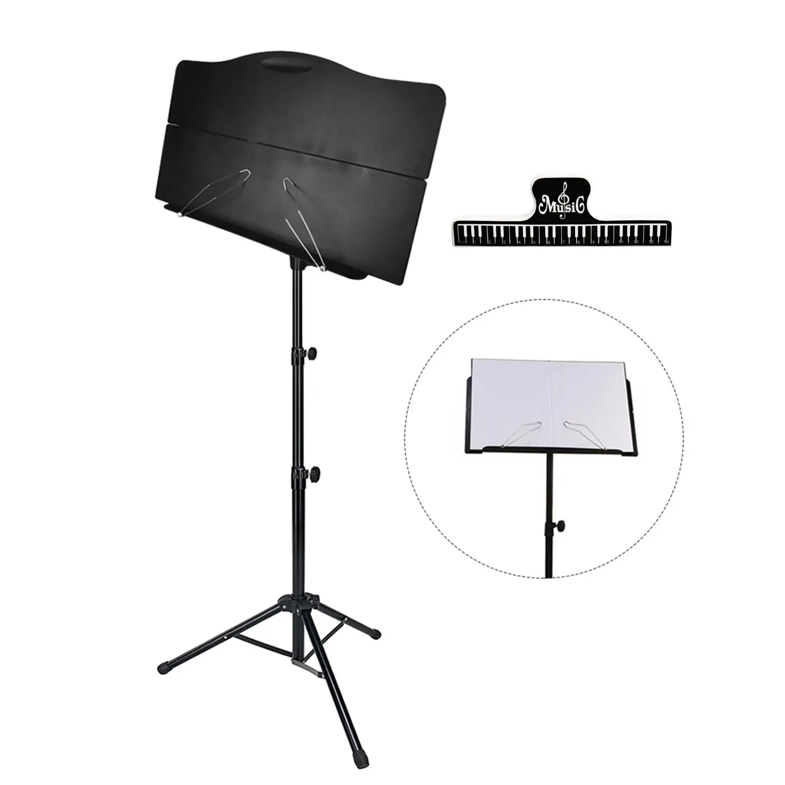 Professional Sheet Music Stand w/ Clip Holder Adjustable Height from 26