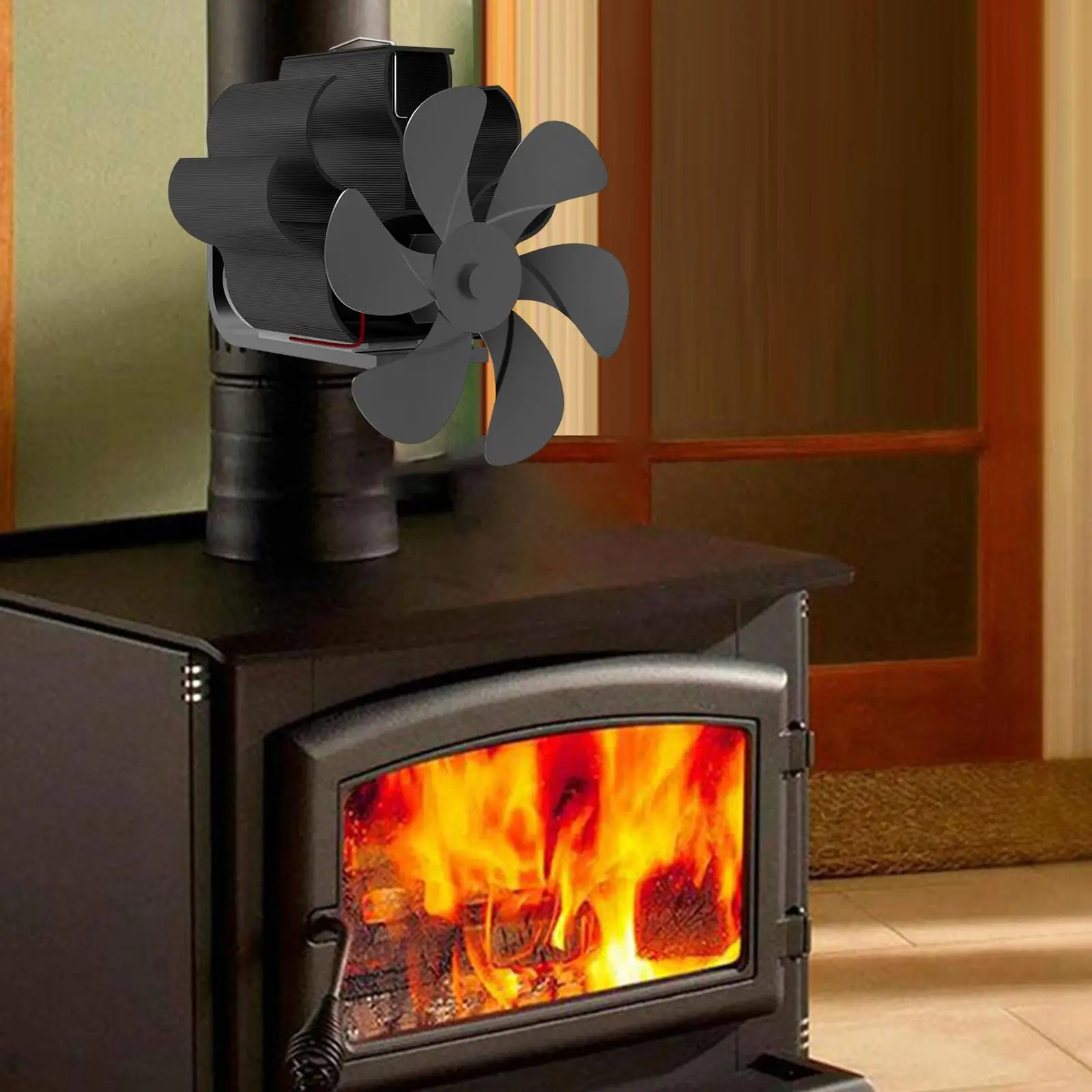 Chimney Pipe Wood Burner Fireplace Stove Fan Silent Running Aluminum Alloy