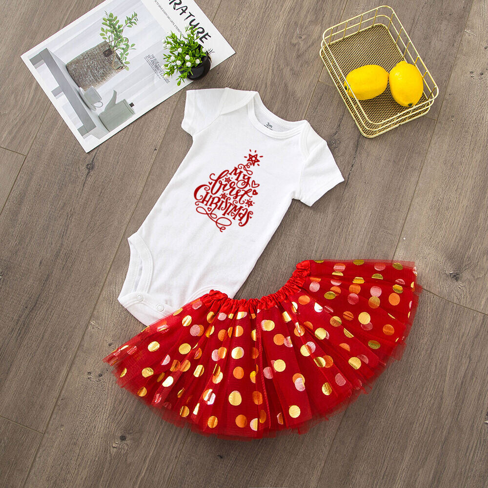 Mein 1. Weihnachts-Baby-Body + Kleid-Set, Weihnachtsfeier, Baby-Mädchen-Kleider, kurzärmeliges Kuchen-Kleid-Set für Kleinkinder – Detail 9