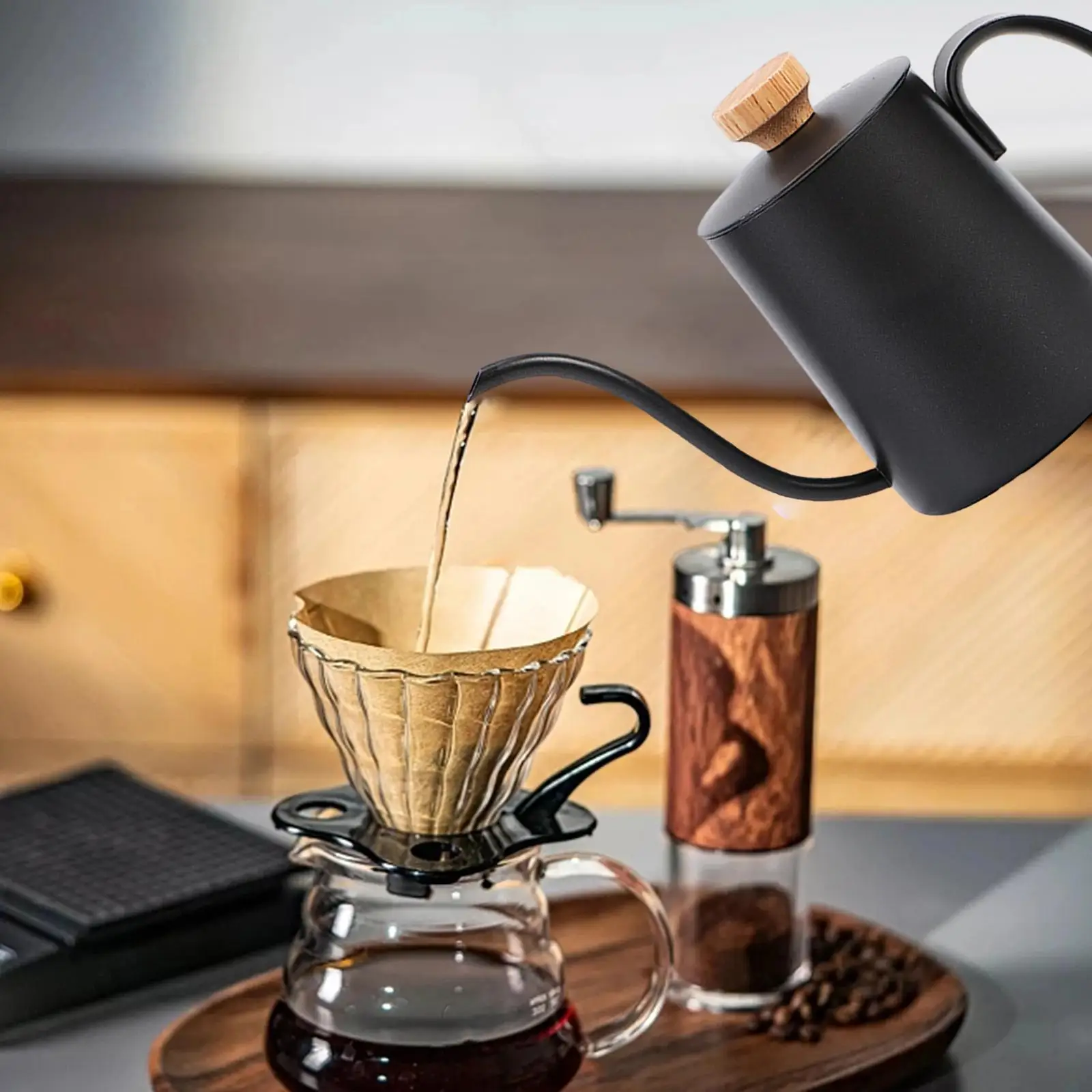 Pour over Kettle Stainless Steel Portable with Lid 350ml Hand Drip Coffee Pot for Office Cafe Outdoor Coffee Shop Home Kitchen