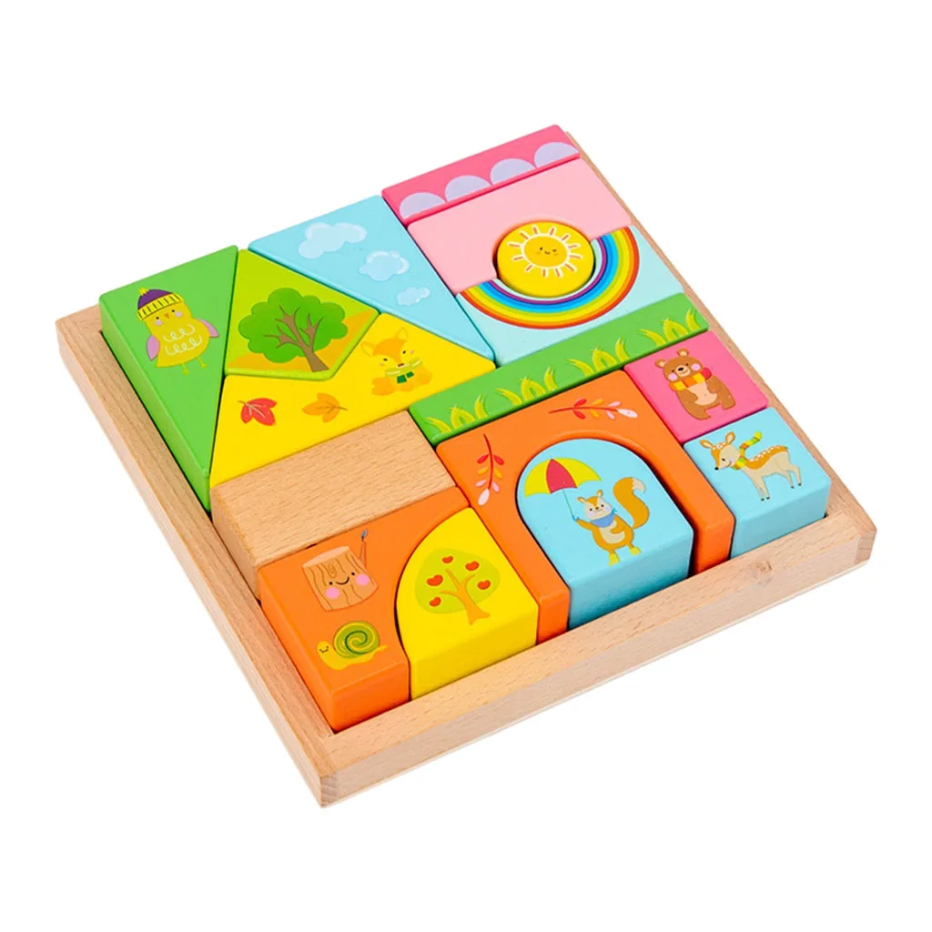 Set of 16 Wooden Building Blocks Stacking for Boy Girl Hand-Eye Coordination