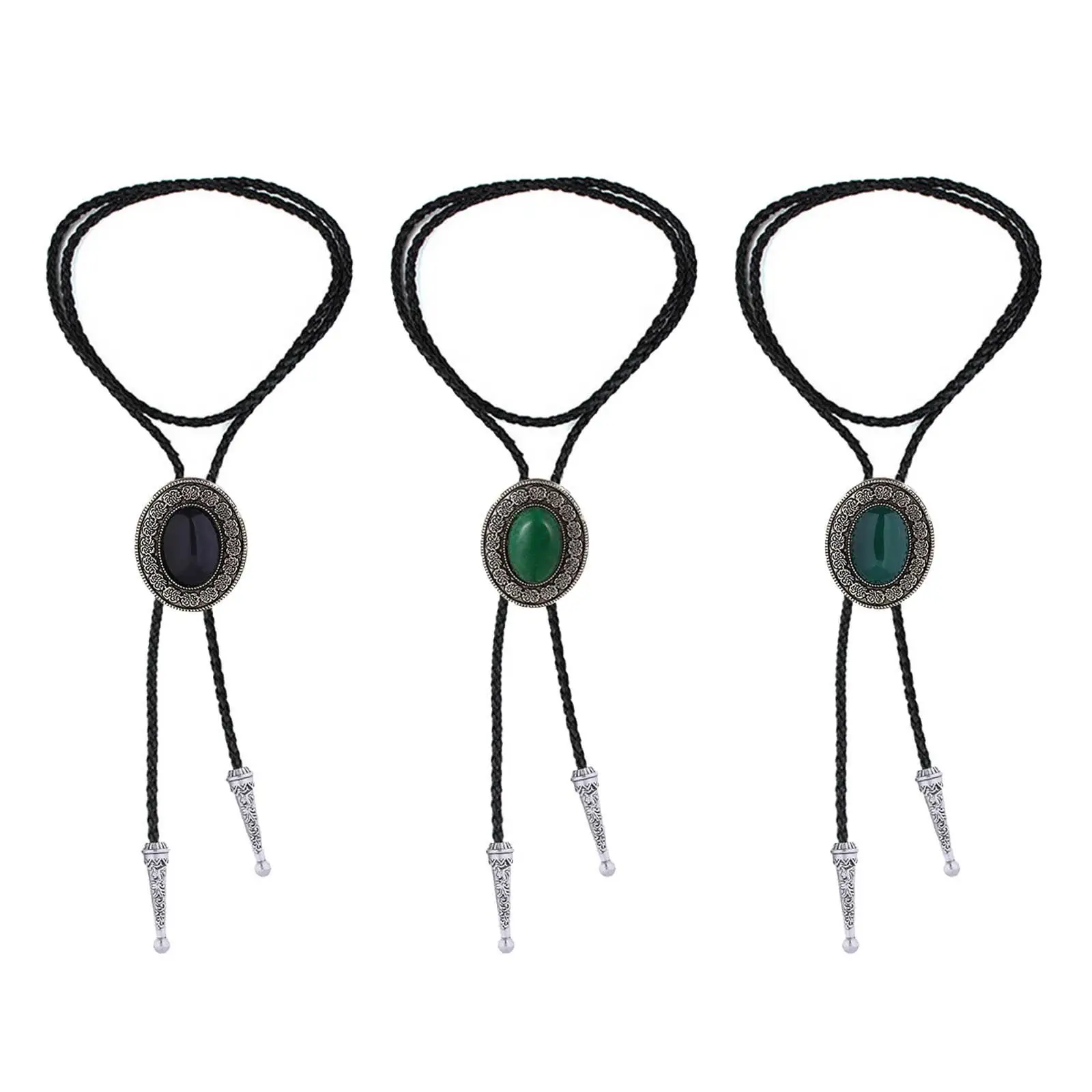 Native Western Bolo Tie Round Shape with Natural Stone Handmade Collar Rope Bola Tie Men Women