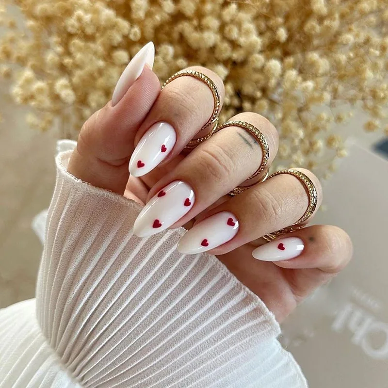 Best of 24Pcs Red Heart Nails Fake Wearable Long Almond False Nails Art Acrylic Press On Nails Full Coverage Removable French Fake Nail Reviews & Tips