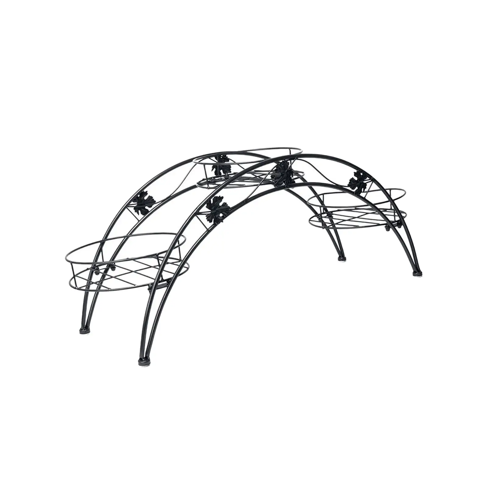 Flower Pot Stand Arch Shaped Round Support Support Rack Stand Iron Art Rustproof Garden Container Potted Holder with 3 Pot Trays