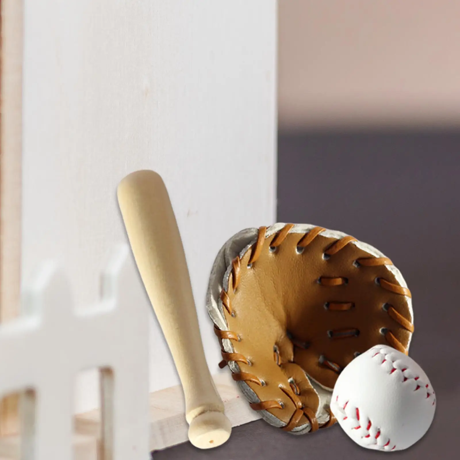 Odoria 1:12 Miniature Baseball Set Bat Ball Glove Dollhouse Decoration Accessories 