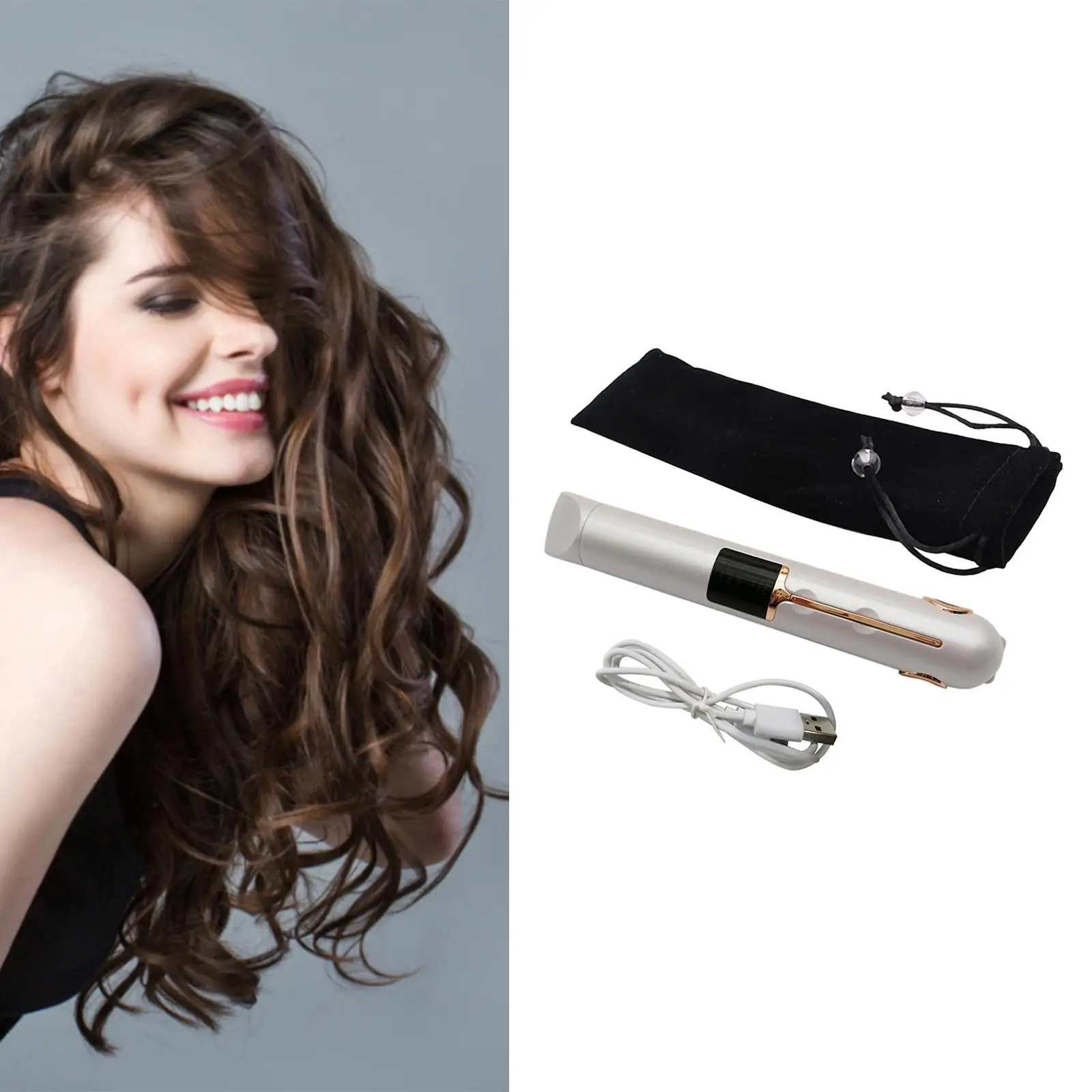 Portable Cordless Hair Curler Straightener 3-Level Temp Automatic ABS Power Bank for Salon Curls DIY Hair Styling Women Men