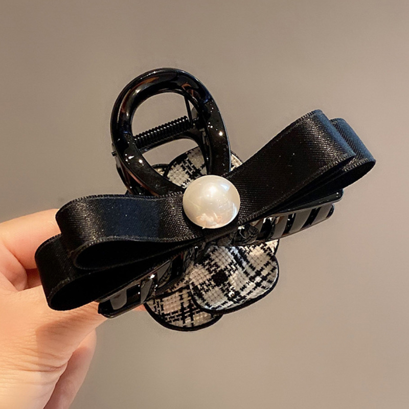 High-End Vintage Kamelie Blume Bogen Haars pange Klaue Ins Rückseite der Kopf Clips Mode neue Accessoires Barette Cheveux Fille – Detail 6