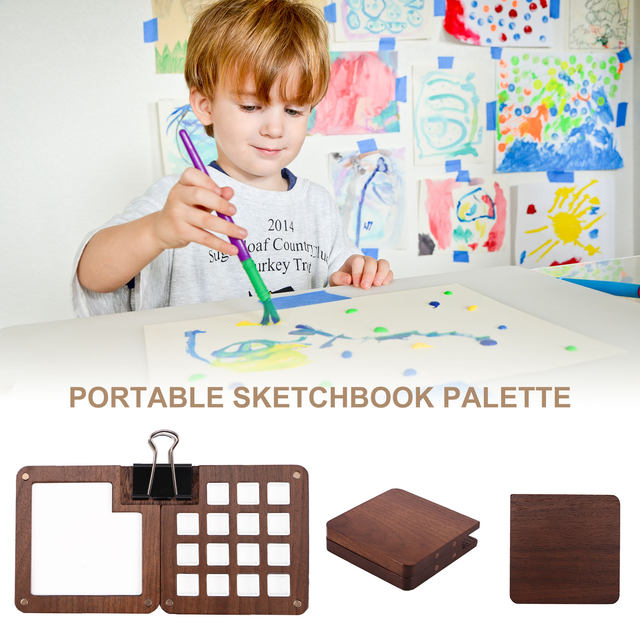 Portable Sketchbook Palette Wooden Mini Travel Paint Palette with