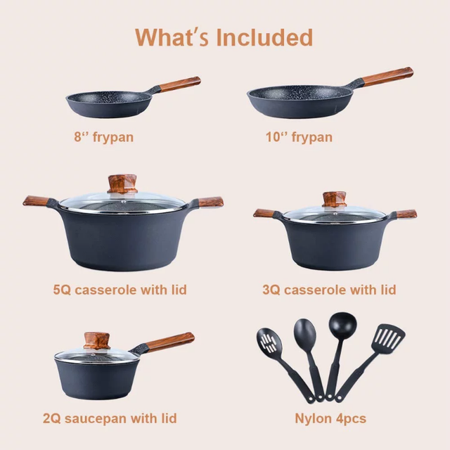 MF Studio 21 Pieces Cookware Set Granite Nonstick Pots and Pans, Blue Gray  