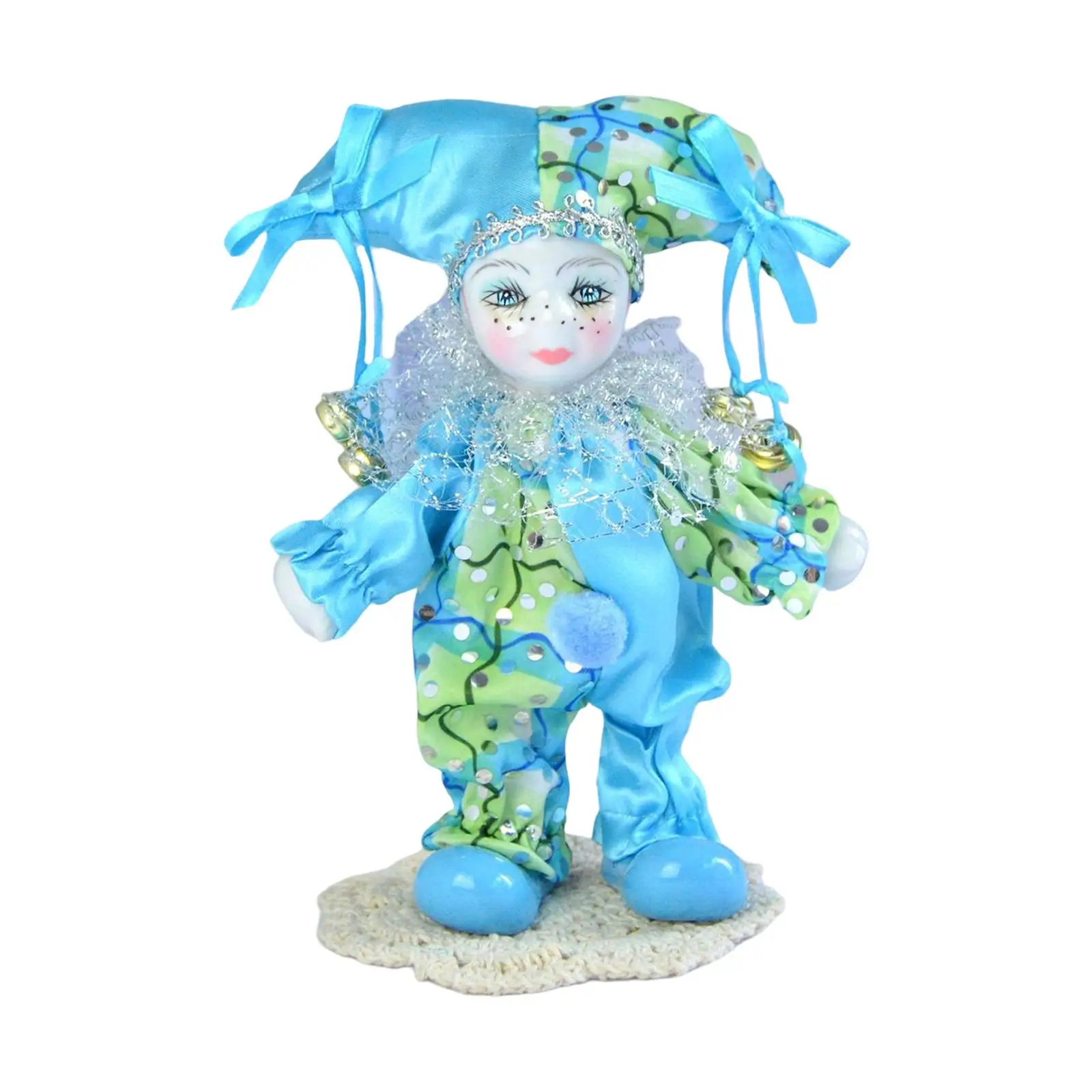 Clown Doll Dressed in Dramatic Outfits Porcelain Doll Figurine for Game Prop