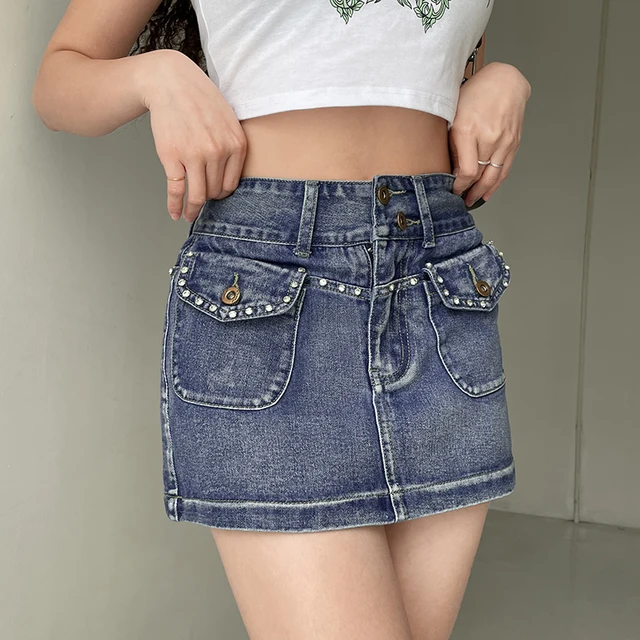  Red Skirt Mini Short Women Denim Skirt High Waist Bottoms  Vintage Aesthetic Christmas Party Costumes Red S : Clothing, Shoes & Jewelry
