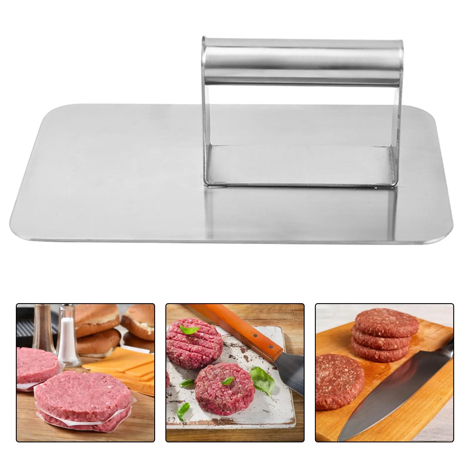 Stainless Steel Burger Press Flat Bottom Heavy Duty Kitchen Meat Press for BBQ