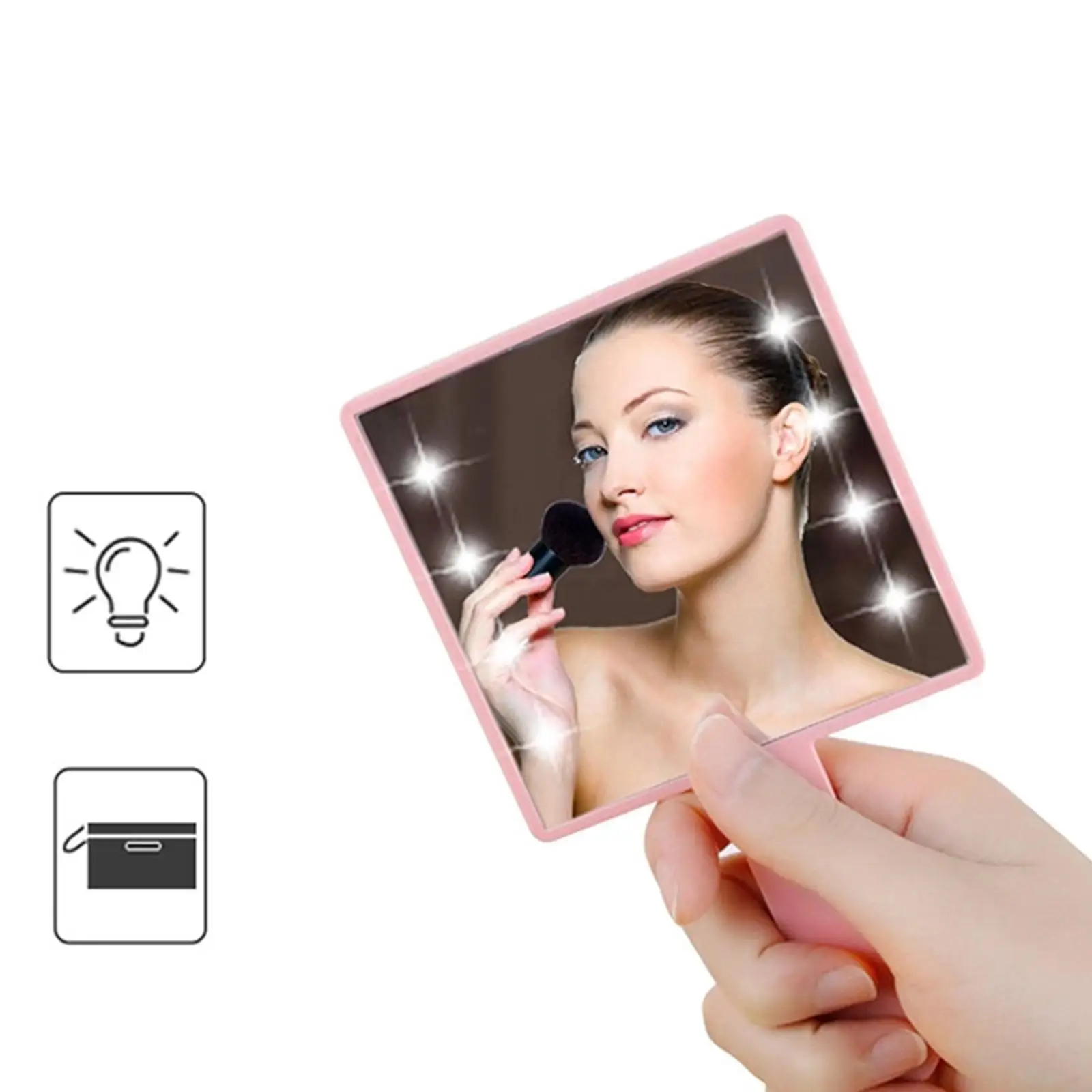 Makeup  Light, Gift for Woman, Vanity Mirror, Handheld Travel Makeup Mirror, Square Compact Portable, for Home