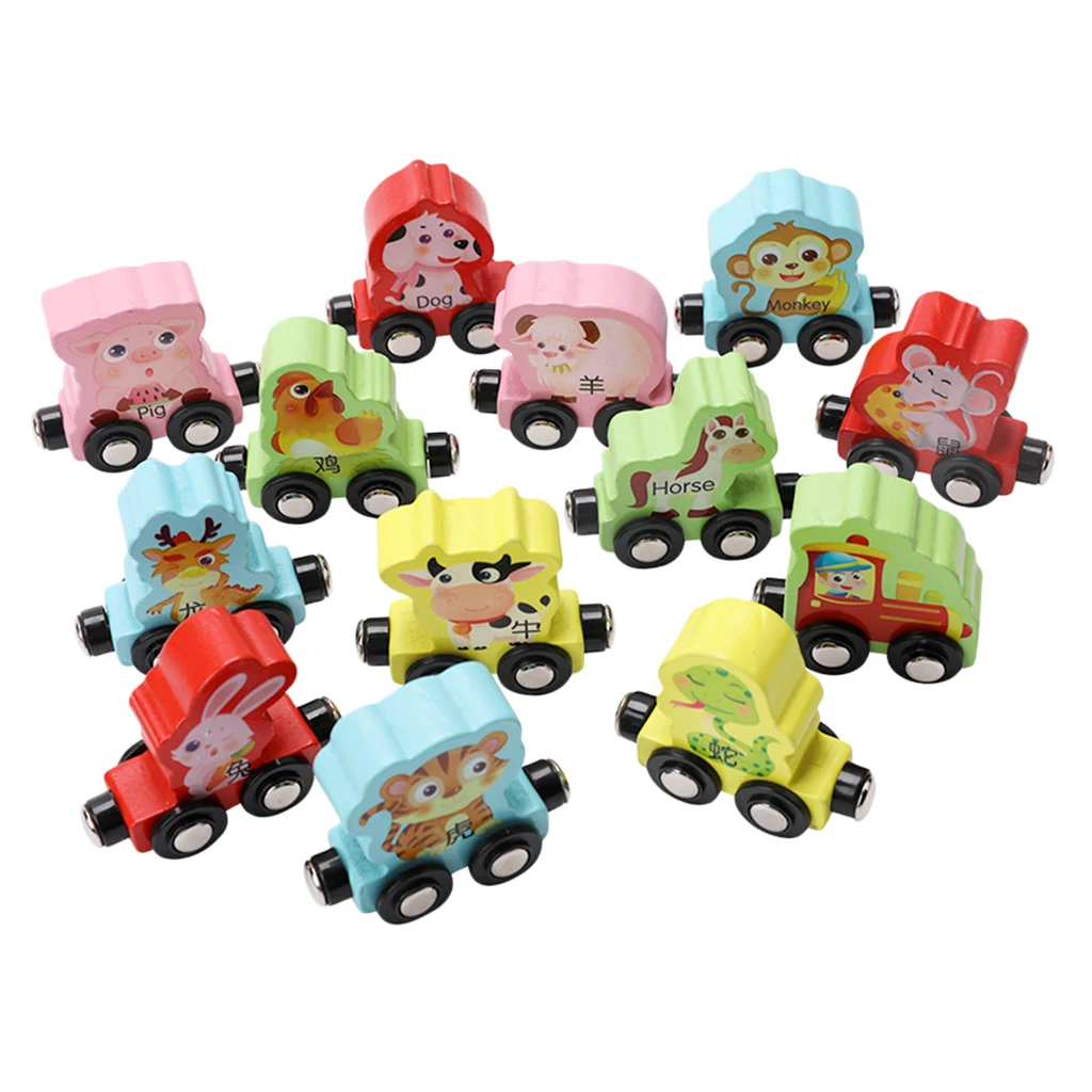 Wooden Rural Farm Train Set with 1, Children` Vehicle Playset