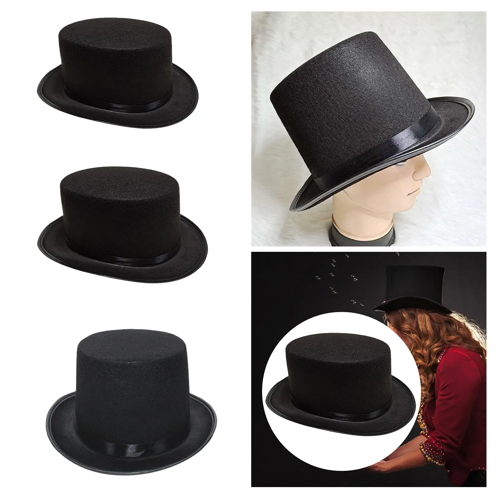Felt Top Hat with Satin Band Dress up Fedora Hat Jazz Hat Magician Hat for Cosplay Masquerade Festival Themed Parties Carnival