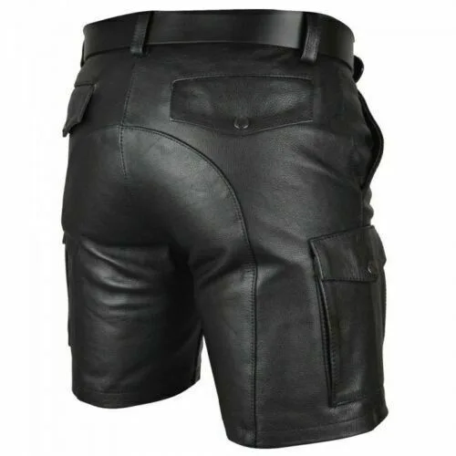 Sommer Streetwear Trend Männer PU Kunstleder Shorts mit Taschen Nachtclub Tragen Lässige Mode Shorts Mittelalterlichen Punk Kostüme 5XL – Detail 3