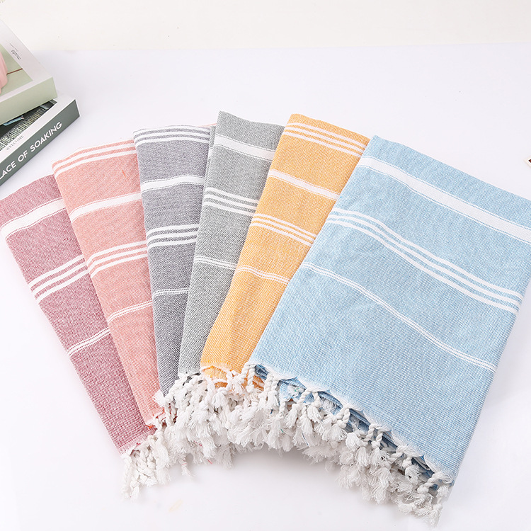 Description Picture 2 of itemPremium 100% Cotton Turkish Sand-Free Fringed Beach Towel for Adults - Outdoor Shawl with Striped Sauna Bath Towel
