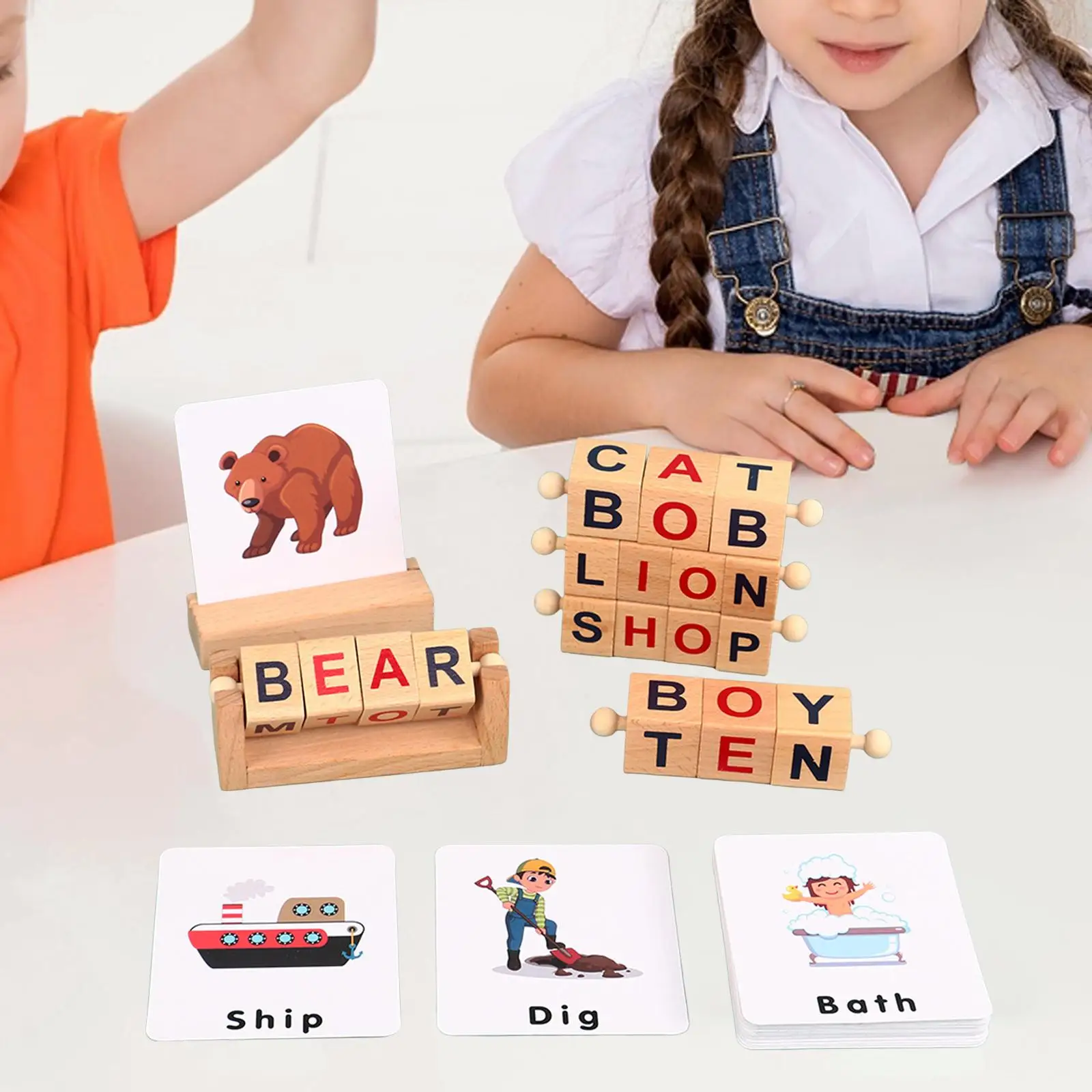 Wooden Reading Block Simple Using Matching Puzzle Short Vowel Rods Letter Spelling Block for Toddlers Children`s Day Christmas