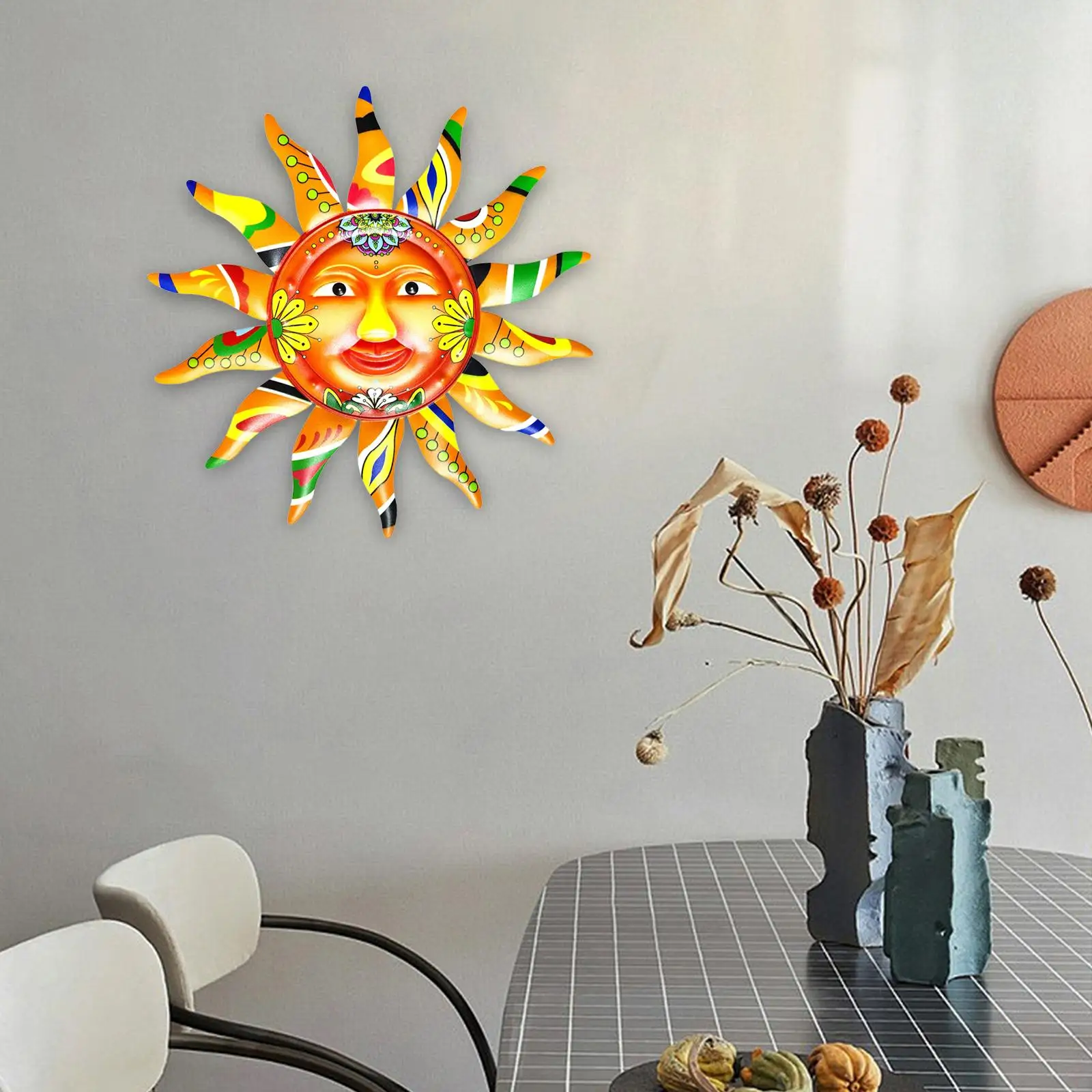 Metal Sun Wall Decor Hanging Artistic Wall Sculpture for Home Fence Bedroom