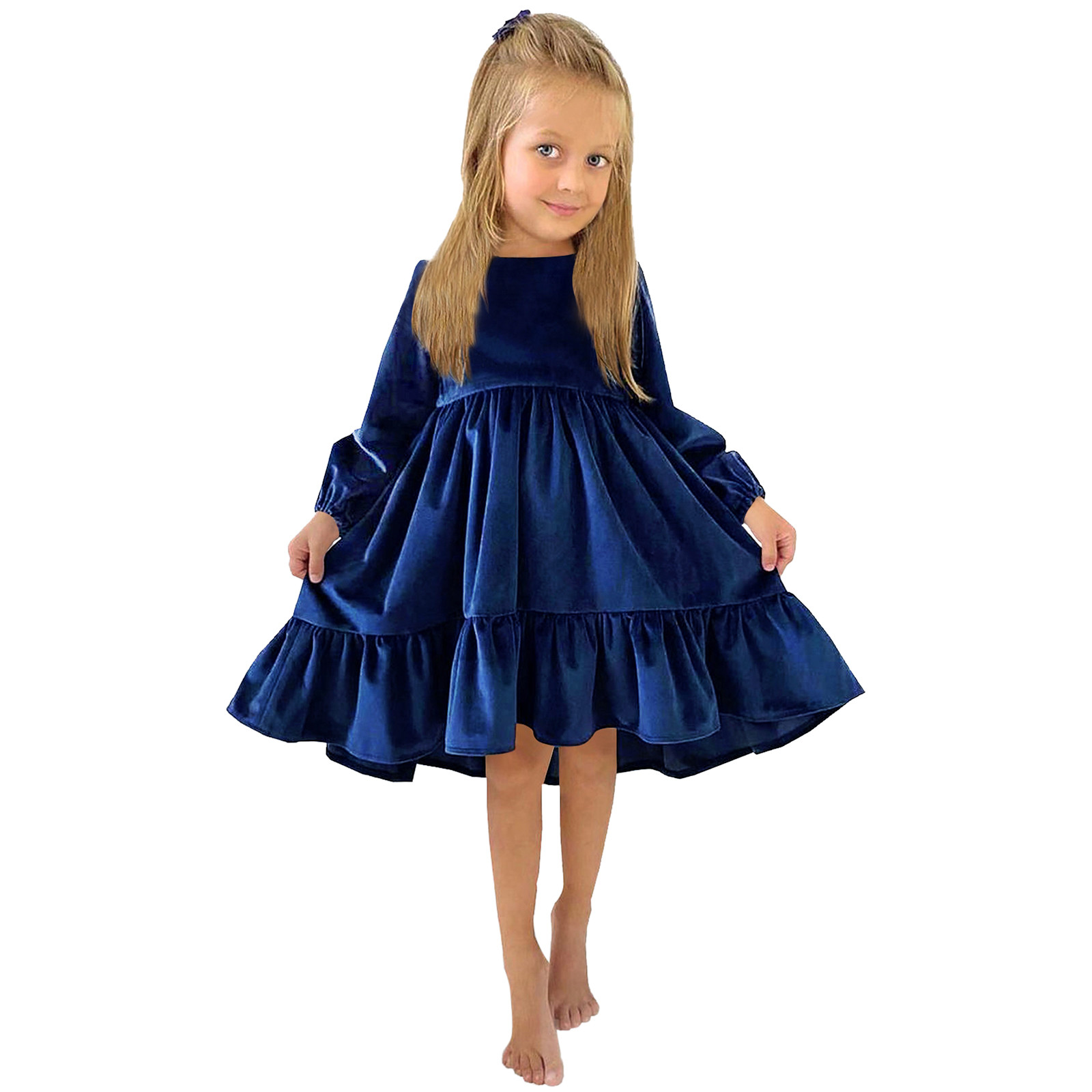 Girl Ruffle Dress Kids Little Party Vestido Autumn Winter Long Sleeve Solid Irregular Princess Ruffle Casual Party Dresses