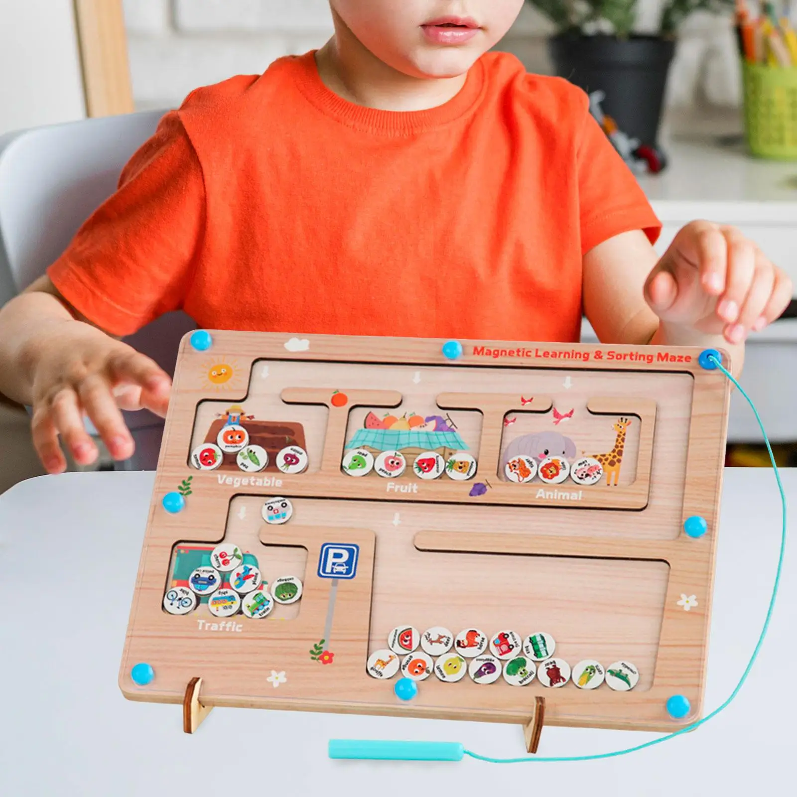 Magnet Puzzle Game Board Fine Motor Skill Travel Toys Wooden Magnetic Maze Board for Game Travel Birthday Gift Activity