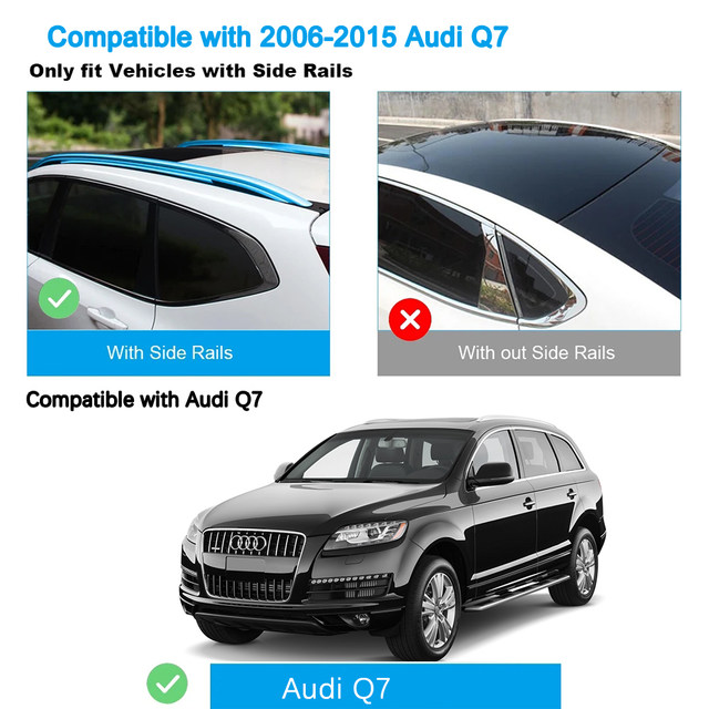 Shiturui 2個屋根バーアウディQ7 5ドア4L suv 2006-2015アルミ合金サイドバークロスレールルーフラック荷物キャリア -  AliExpress