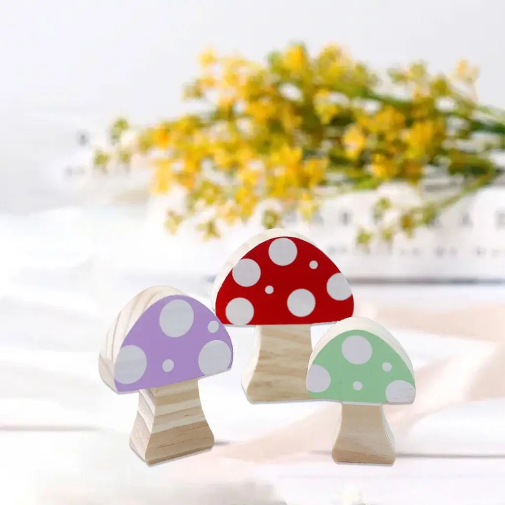 Mushroom Building Blocks Ornaments Table Colorful Inspiration Wooden Decoration Decor for Photo Props