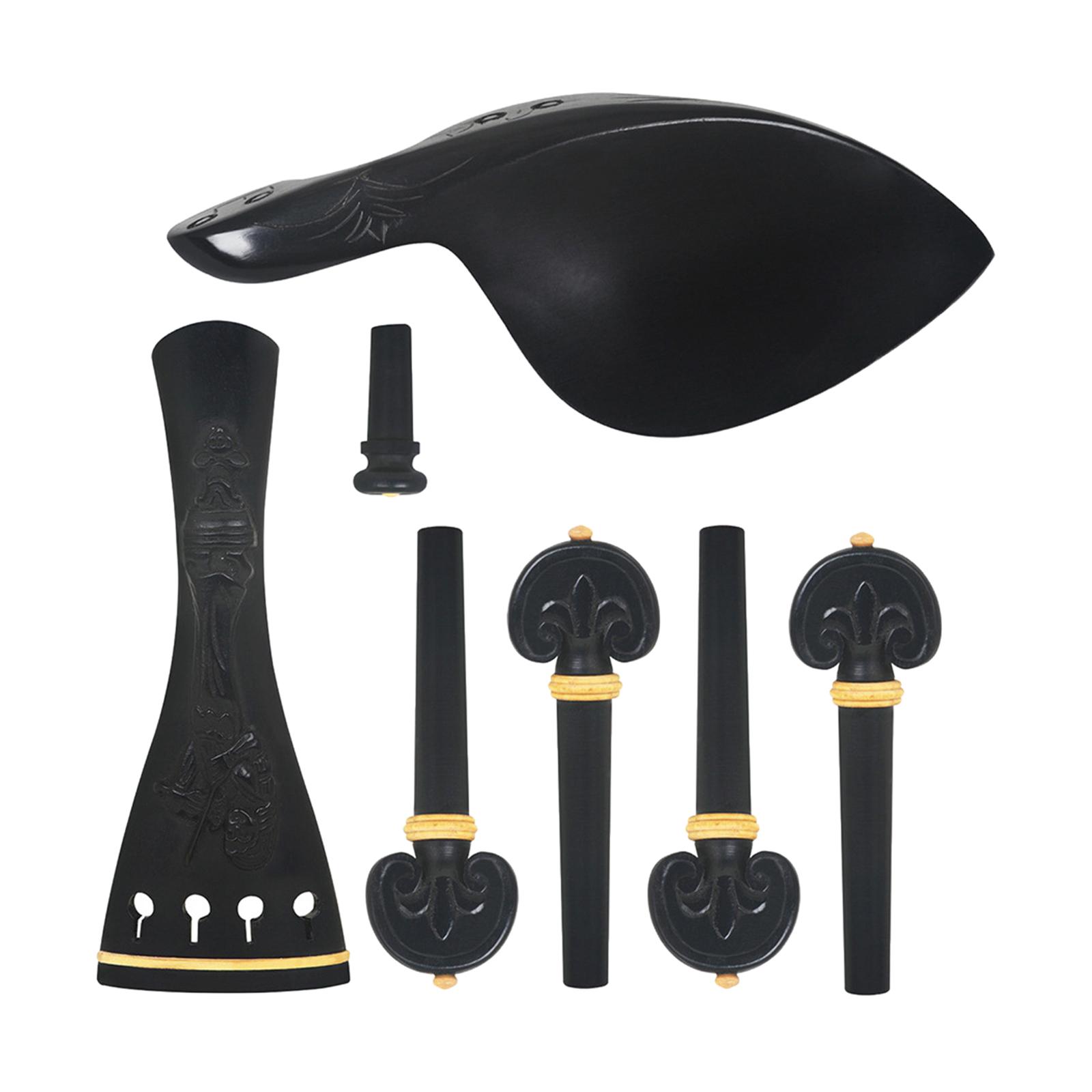 7Pcs Ebony Violin Chin Rest Chinrest with 4 Tuning Pegs Tailpiece Endpin Set for 4/4-3/4 Violin