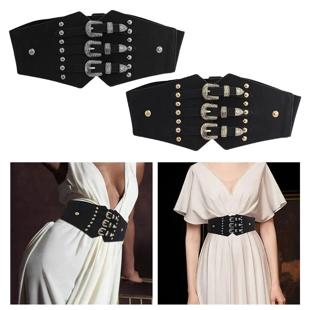 Retro Women Waist Belt Casual Elastic Alloy Buckle PU Leather Fashion Vintage Modern Durable Belt for Ladies Decor Waistbelt