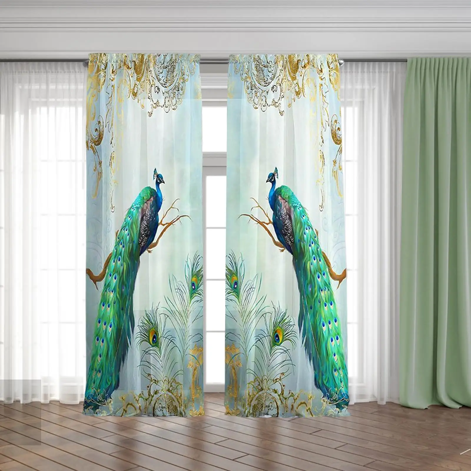 Peacock Window Curtains Privacy Drapes Panels Window Treatments Luxurious Light Filtering Window Curtain for Bathroom Doorway