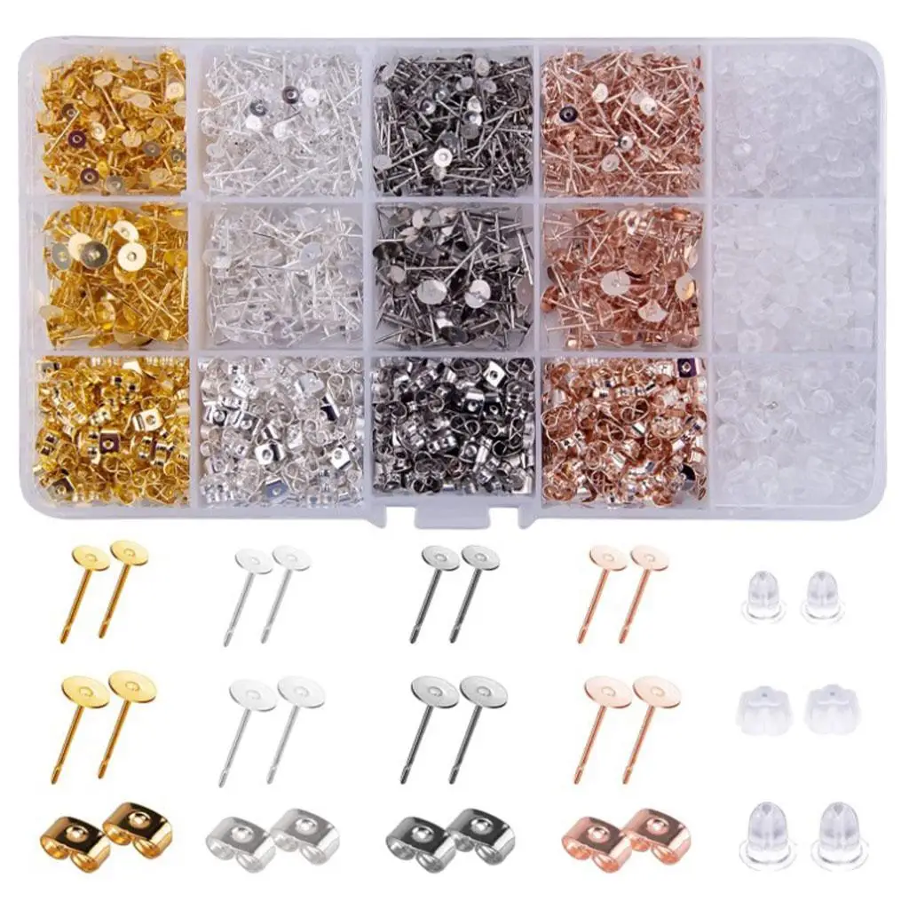 2600Pcs Earring Posts  Earring Studs Earrings Pins  Earrings Findings for DIY Earring Making Findings (4mm & 6mm)