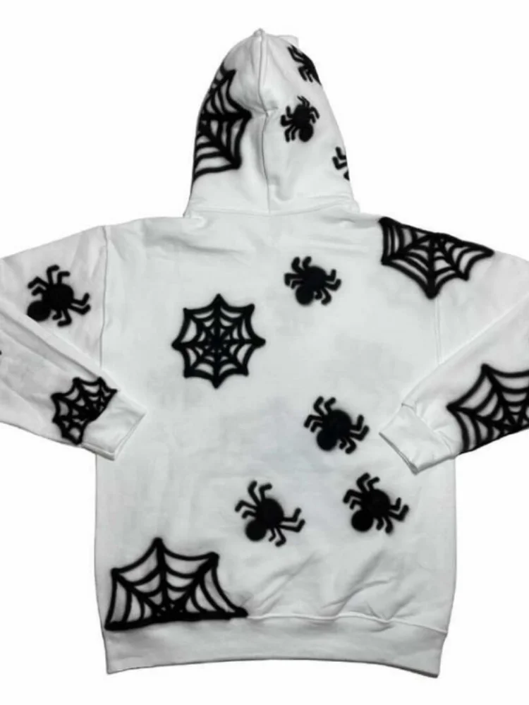 Y2k Aesthetic 2023 Autumn Vintage Sweatshirt Gothic Long Sleeve Loose Top Spider Net Print Grunge Harajuku Women and Men Hooded