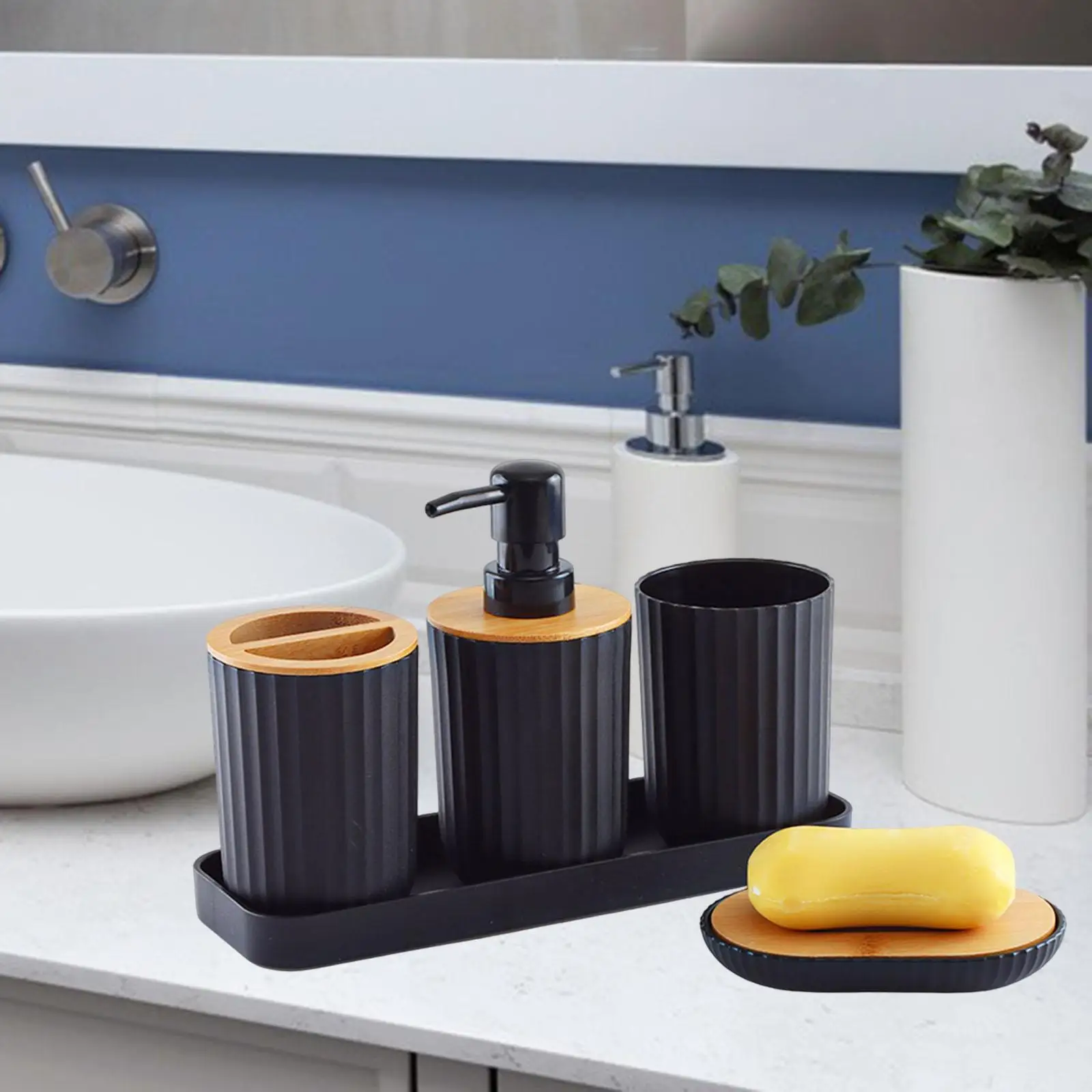  5x   Nordic   Bathroom   Accessories   Set   Lotion   Bottle     Wood   Countertop 