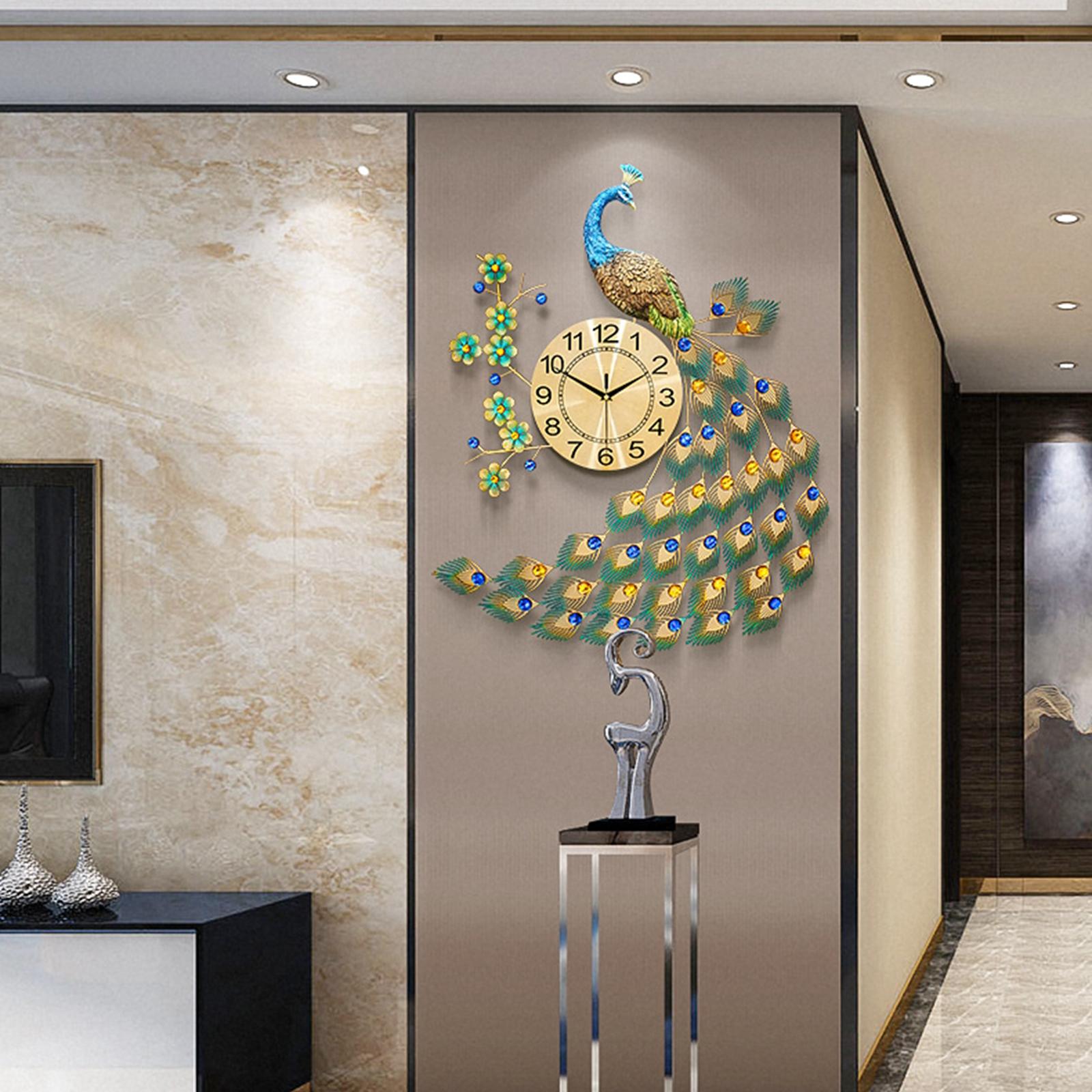  Clock Silent Non Ticking 3D Peacock Shaped Decorative Wall Clocks