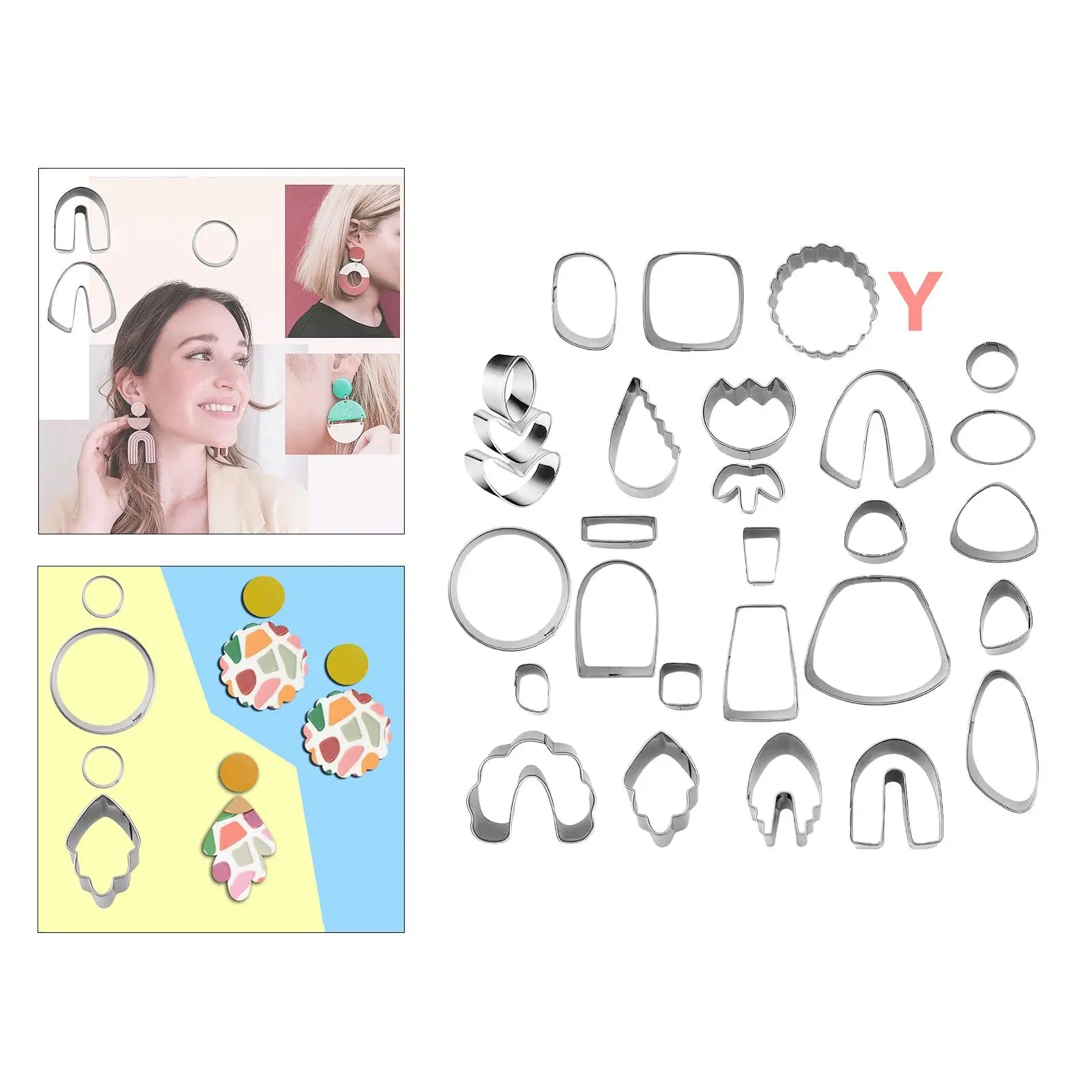 28Pcs Polymer Clay Cutters Handmade Stainless Steel Cutting Mold Shapes Cutter for Jewelry Making Homemade Baking Cookie Earring