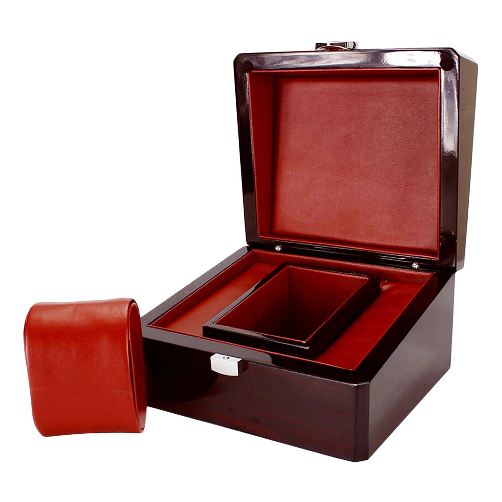 Single  Display Case Ebony Wood Wristwatch Collection Storage Box Organizer Men/Women Gift, 6.69 x 5.91 x 3.94inch