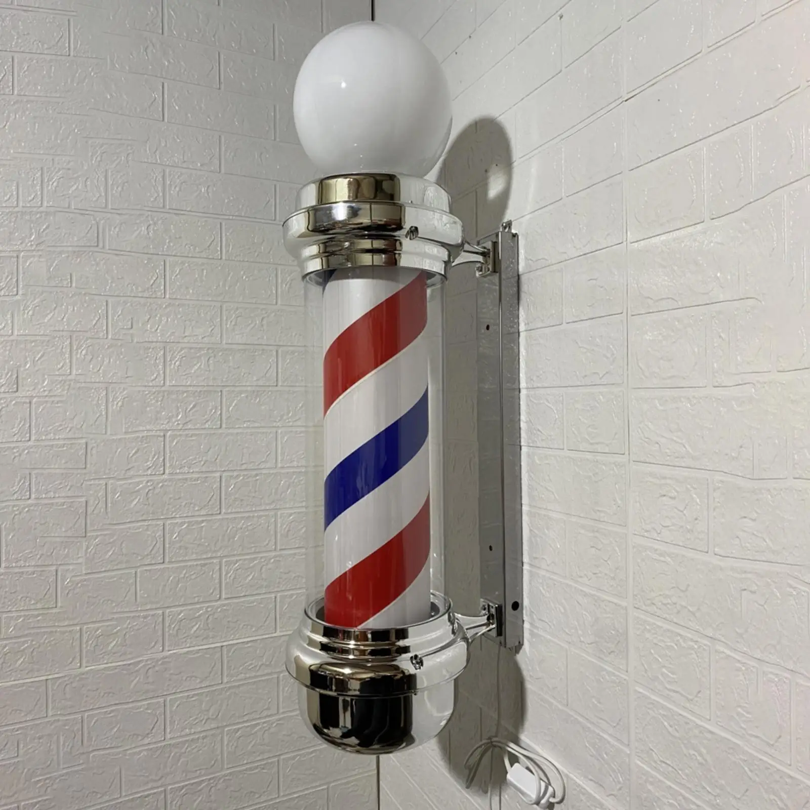 Barber Pole LED Light Rotating Salon Sign Light Wall Mount Rainproof Wall Lamp Stripes Party with Ball Hairdressing for Outdoor