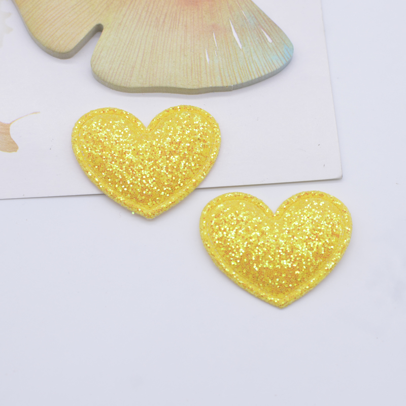 50 Stücke 35*30mm Glitter Stoff Gepolsterte Herz Applikation für DIY Kopfbedeckungen Haarspangen Stirnbänder Dekor Hüte Kleidung Accessoies Patches – Detail 6